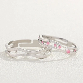 Peach Blossom Sterling Silver Couple Ring 