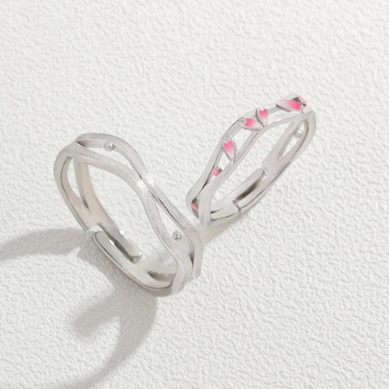 Peach Blossom Sterling Silver Couple Ring