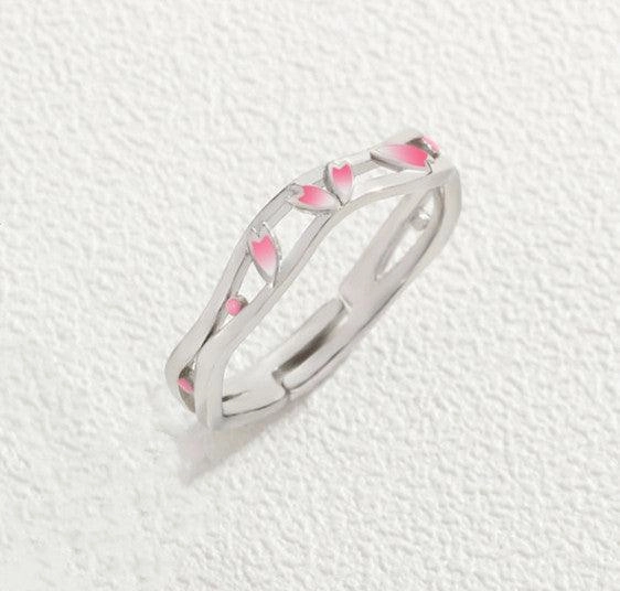 Peach Blossom Sterling Silver Couple Ring