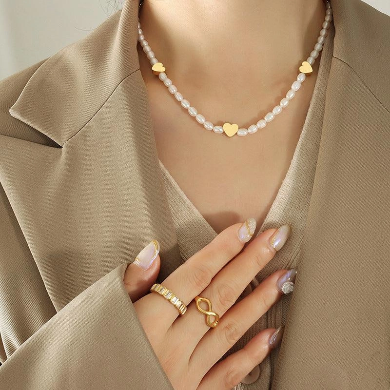 Peach Heart Splice Freshwater Pearl Chain