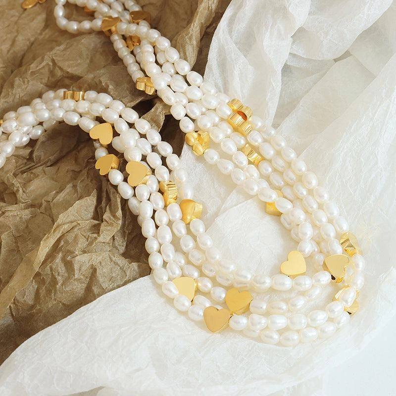 Peach Heart Splice Freshwater Pearl Chain