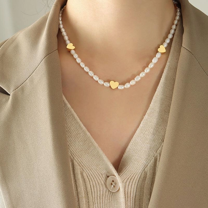 Peach Heart Splice Freshwater Pearl Chain 