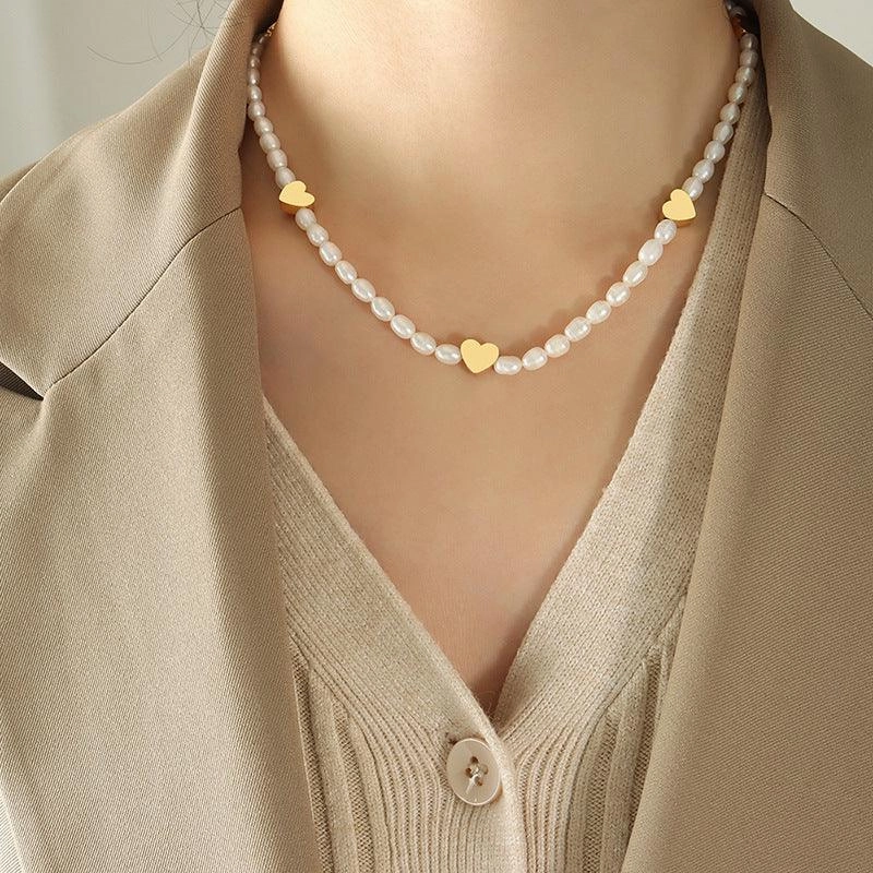 Peach Heart Splice Freshwater Pearl Chain 