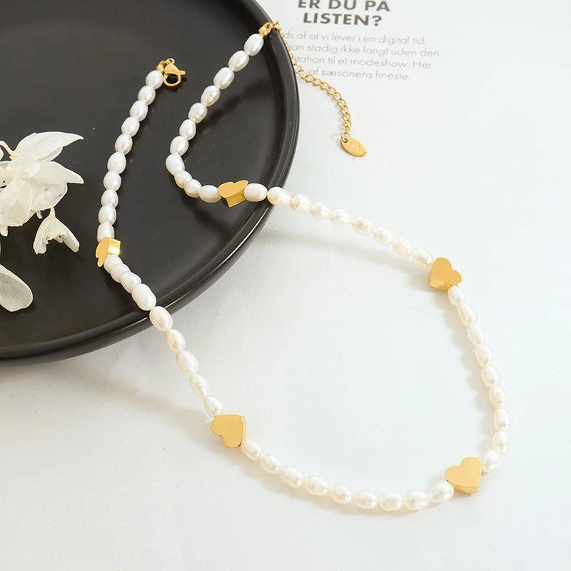 Peach Heart Splice Freshwater Pearl Chain
