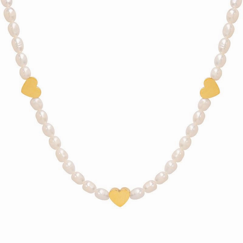 Peach Heart Splice Freshwater Pearl Chain
