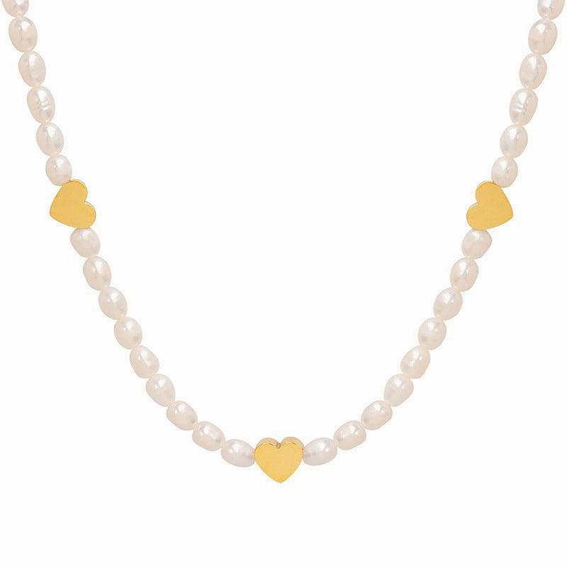 Peach Heart Splice Freshwater Pearl Chain