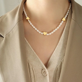 Peach Heart Splice Freshwater Pearl Chain 