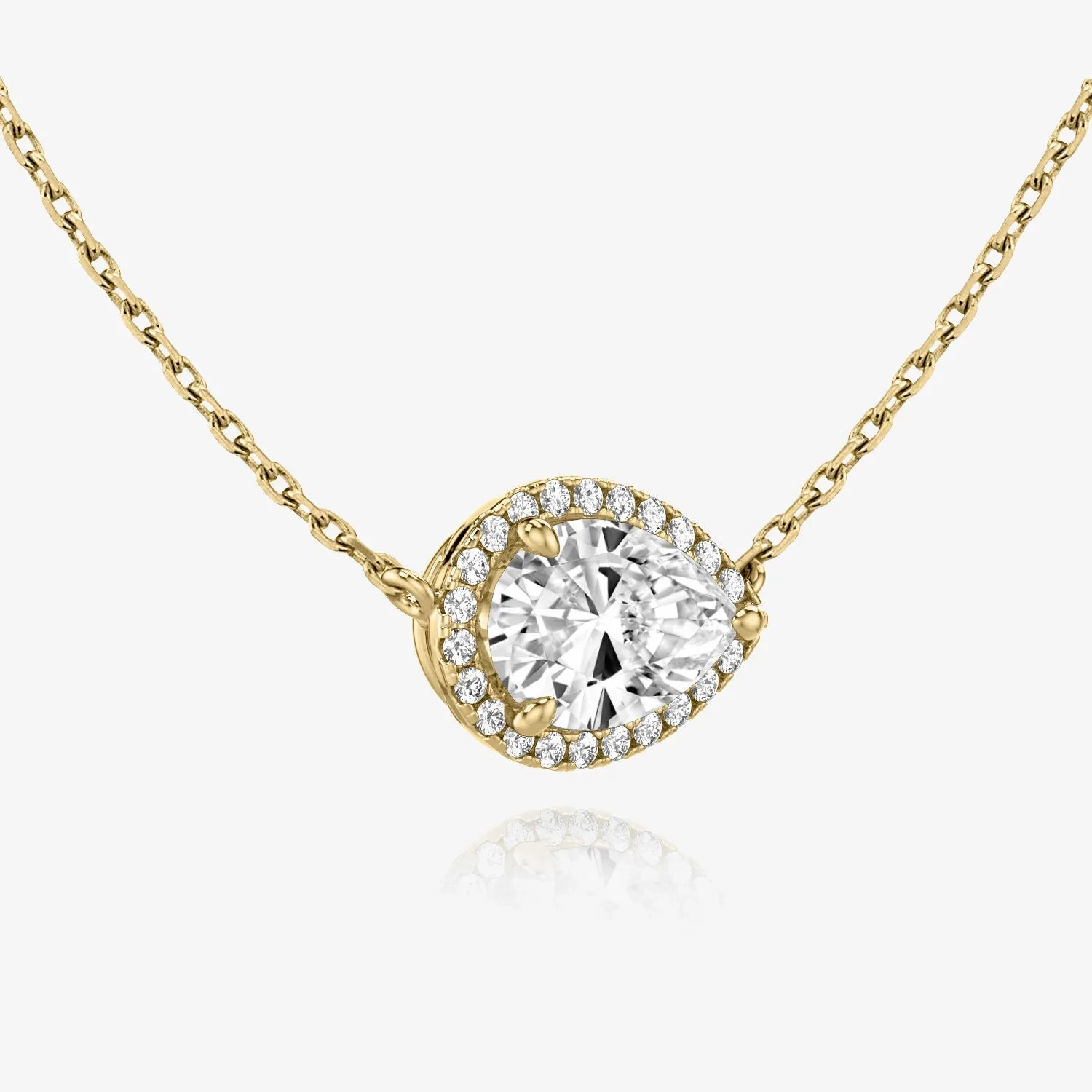 Pear Halo 14K Gold Necklace w. Lab-Grown Diamonds