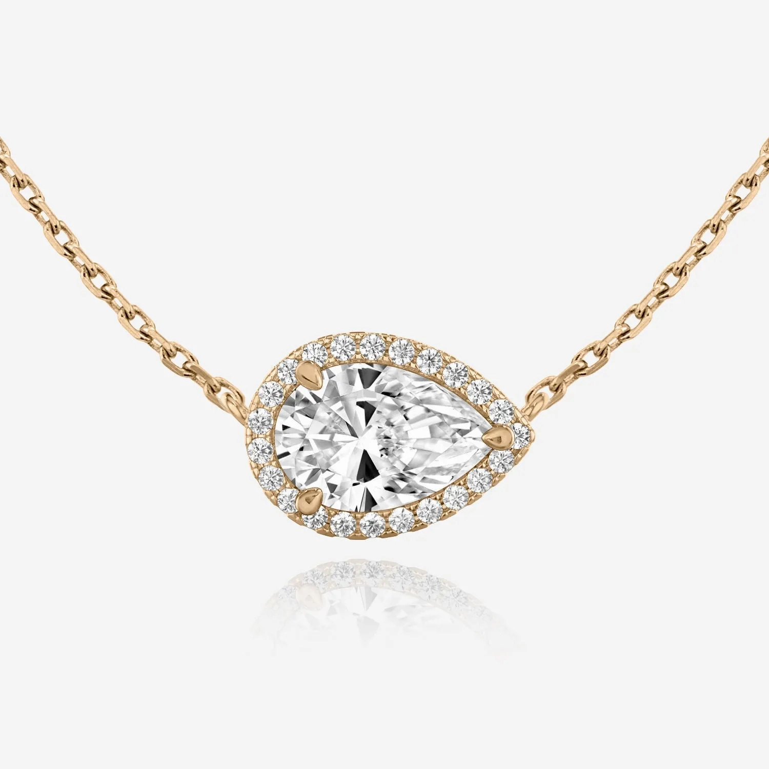 Pear Halo 14K Gold Necklace w. Lab-Grown Diamonds