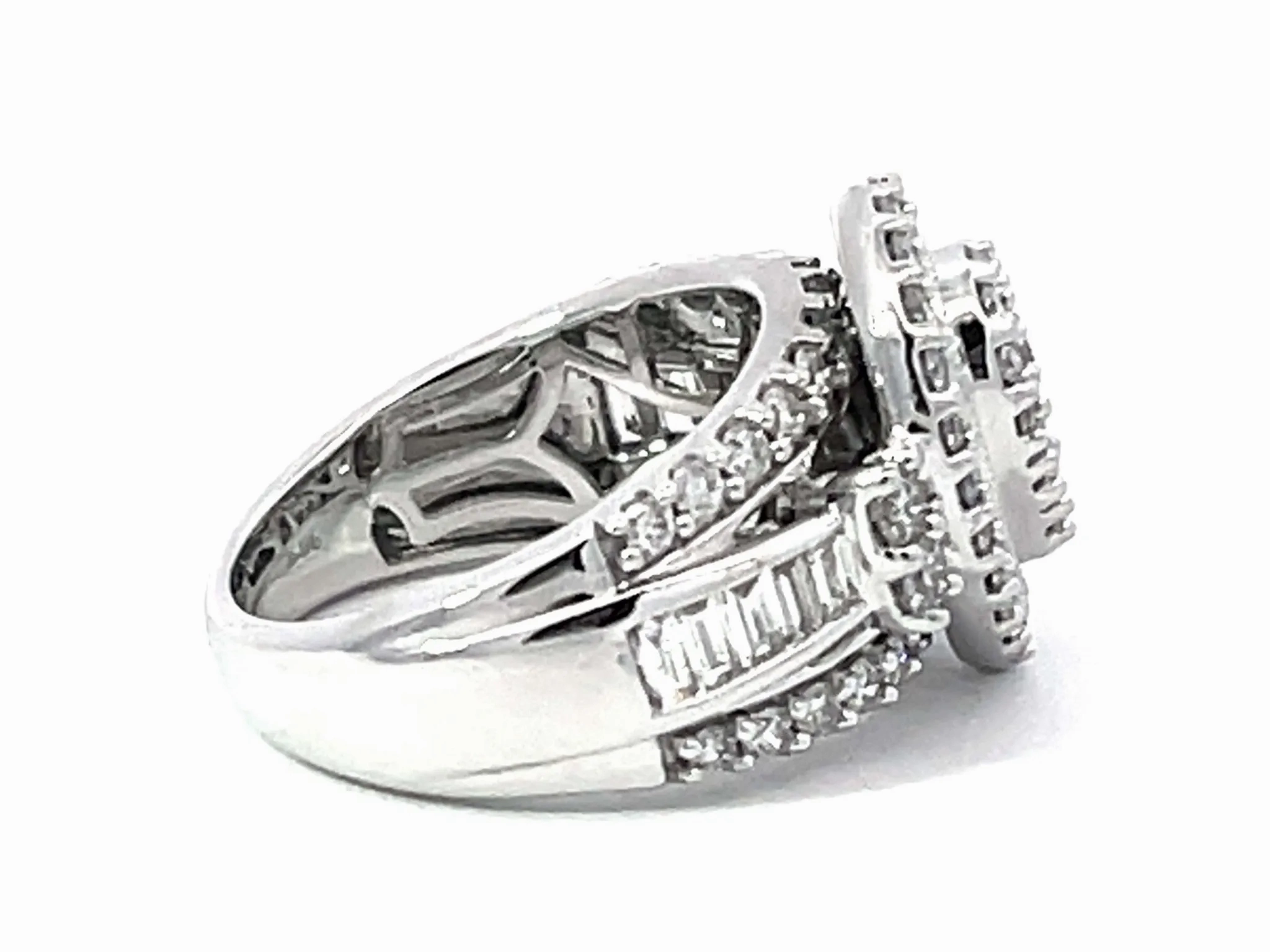 Pear Shaped Brilliant Diamond Cluster Engagement Ring 14K White Gold