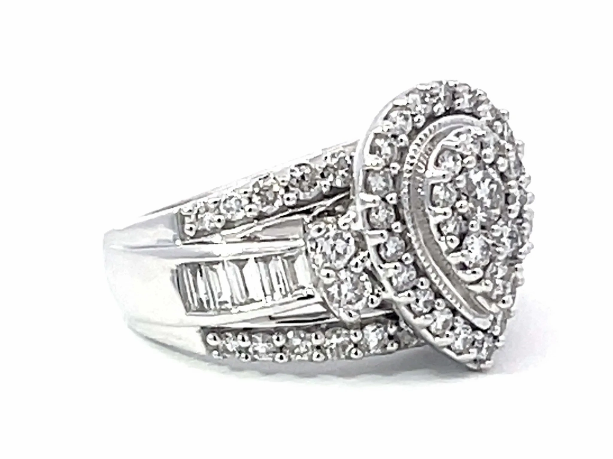 Pear Shaped Brilliant Diamond Cluster Engagement Ring 14K White Gold