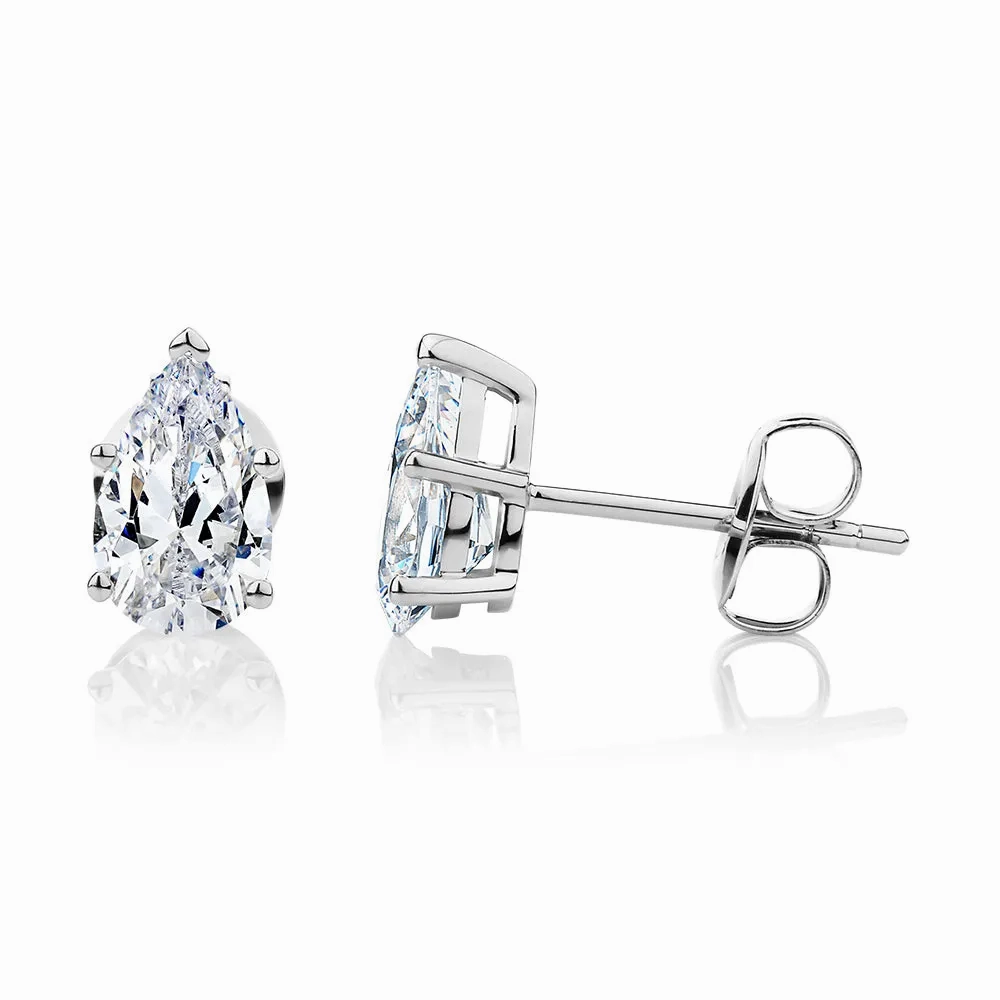 Pear stud earrings with 1.62 carats* of diamond simulants in 10 carat white gold
