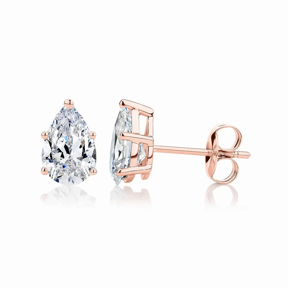 Pear stud earrings with 2 carats* of diamond simulants in 10 carat rose gold