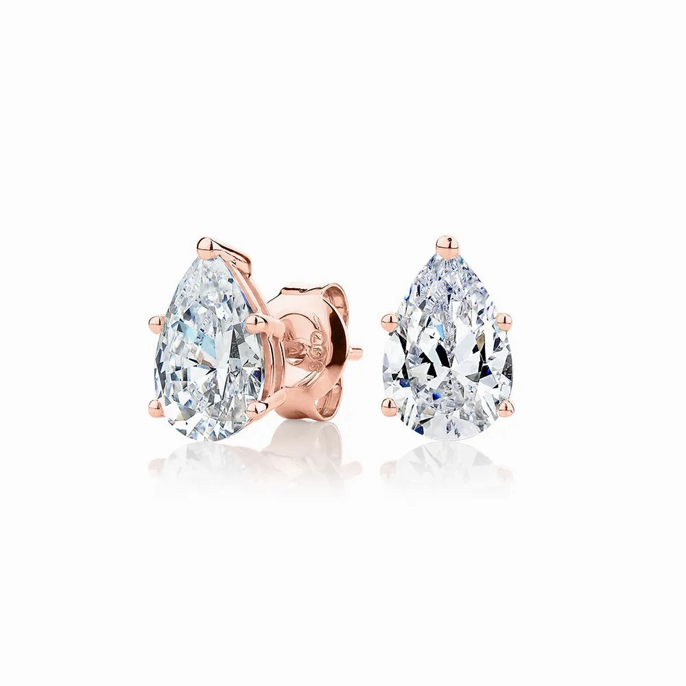 Pear stud earrings with 2 carats* of diamond simulants in 10 carat rose gold