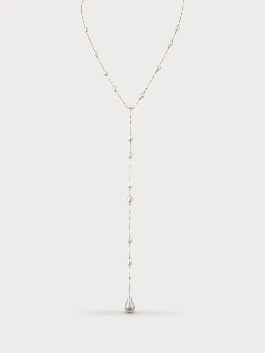 Pearl &amp; Diamond Lariat (Made to Order)