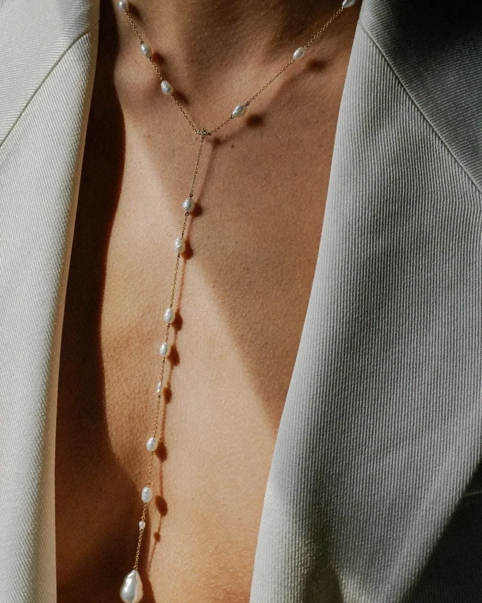 Pearl &amp; Diamond Lariat (Made to Order)