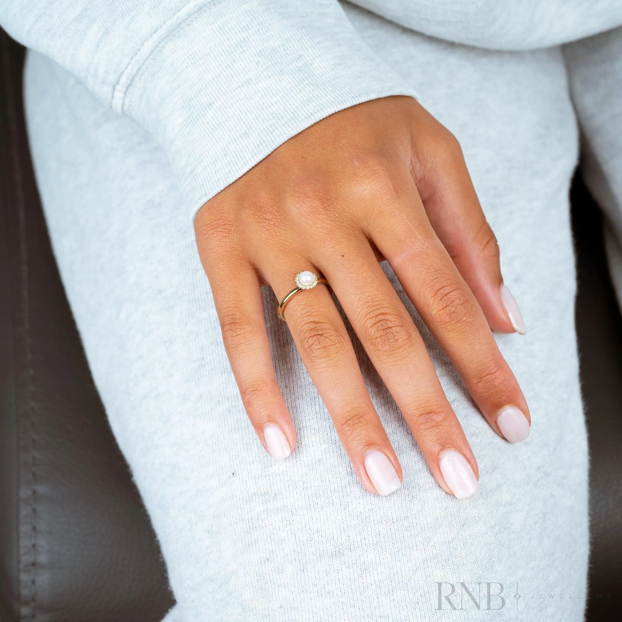 Pearl &amp; Halo Diamond Ring