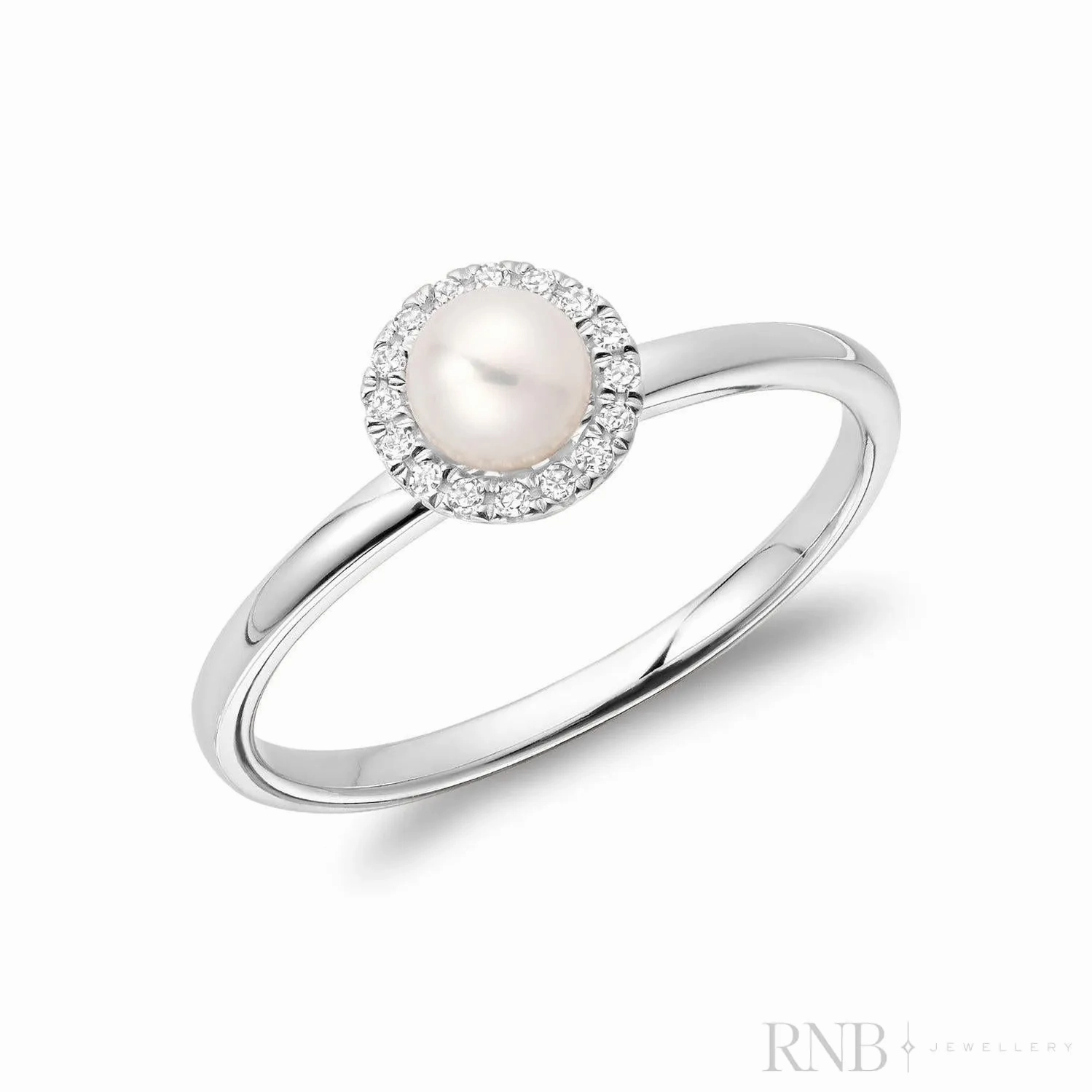 Pearl &amp; Halo Diamond Ring