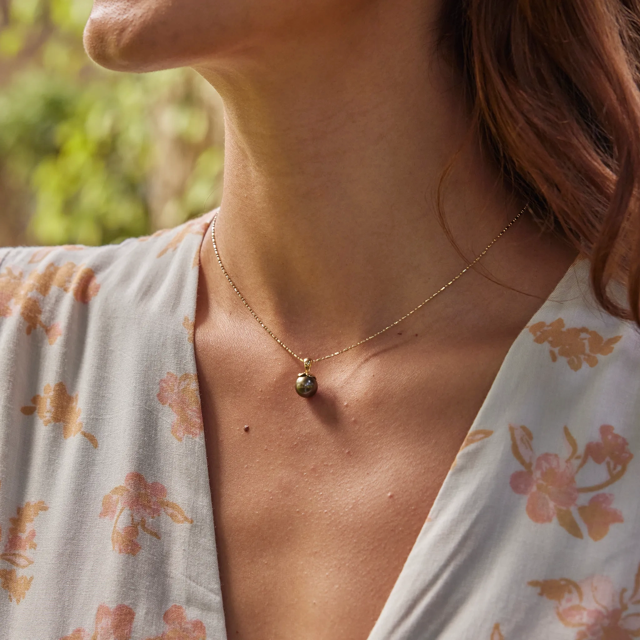 Pearls in Bloom Plumeria Tahitian Black Pearl Pendant in Gold - 8-9mm