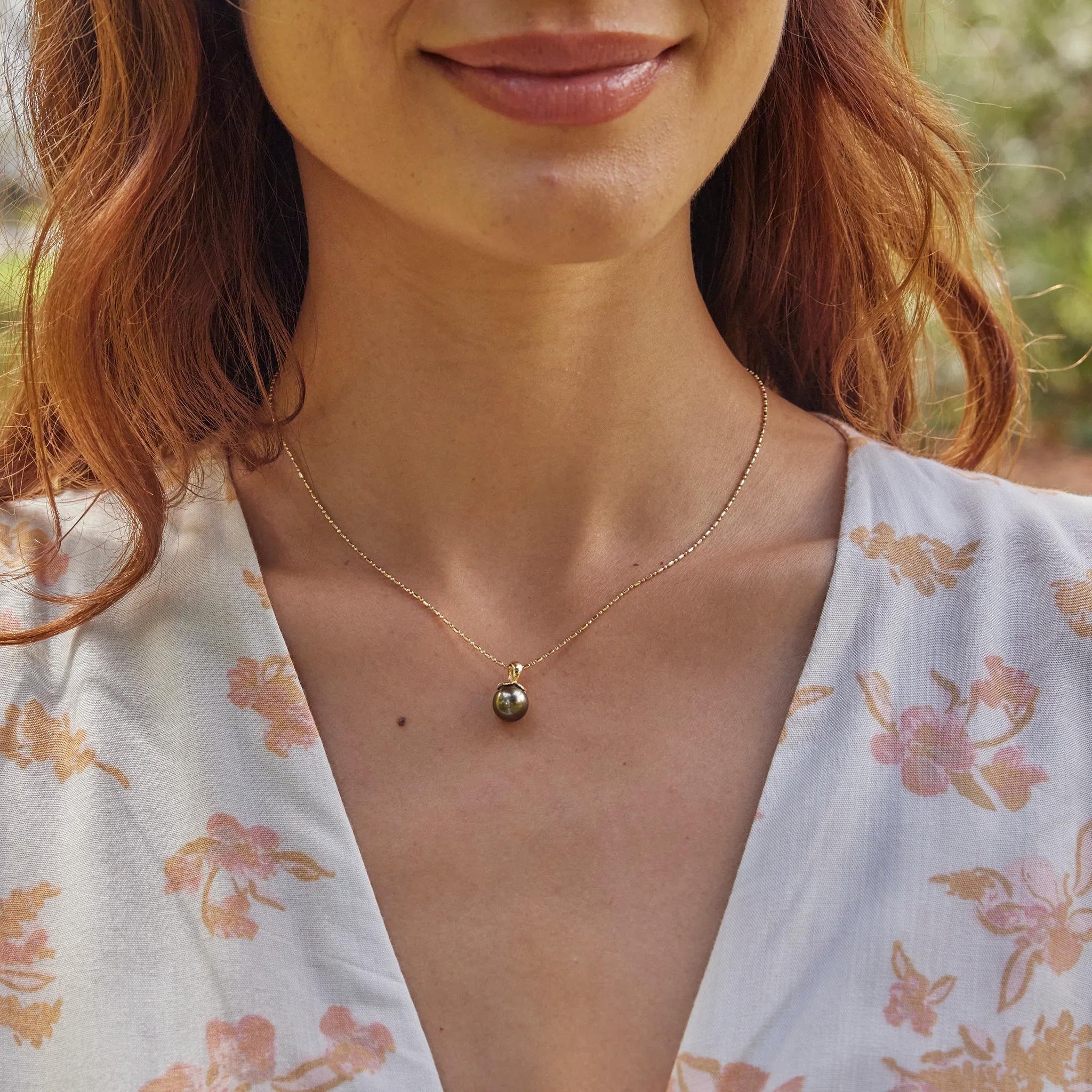 Pearls in Bloom Plumeria Tahitian Black Pearl Pendant in Gold - 8-9mm