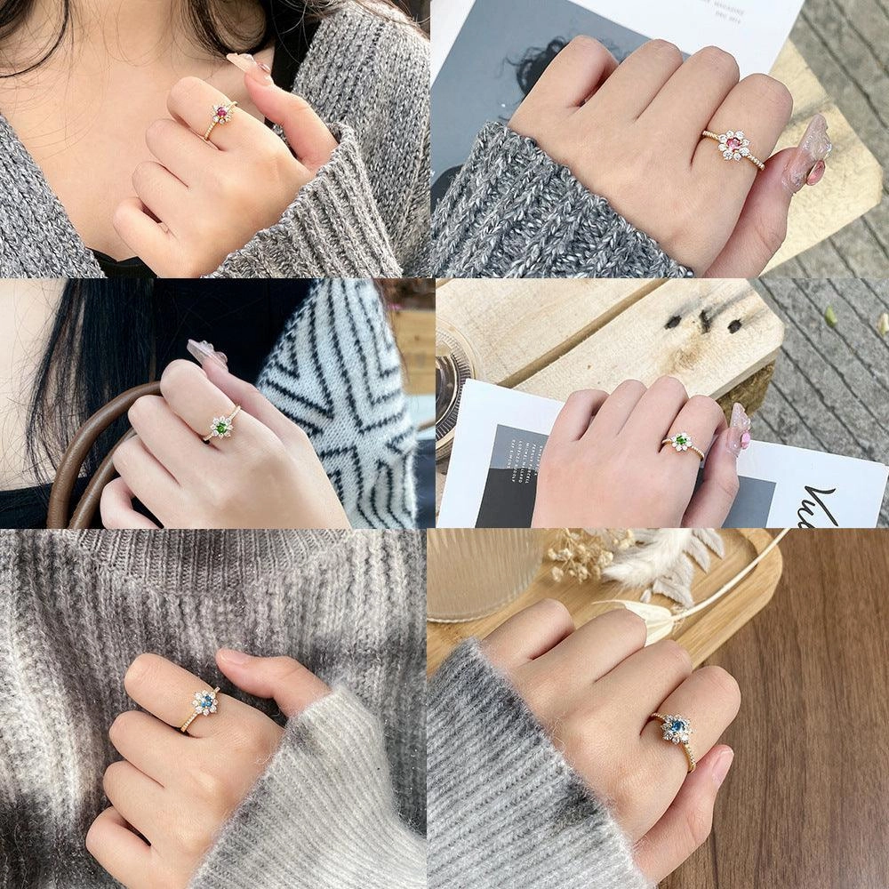 Personalized Inlaid Natural Stone Color Gemstone Ring For Women