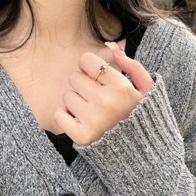 Personalized Inlaid Natural Stone Color Gemstone Ring For Women 