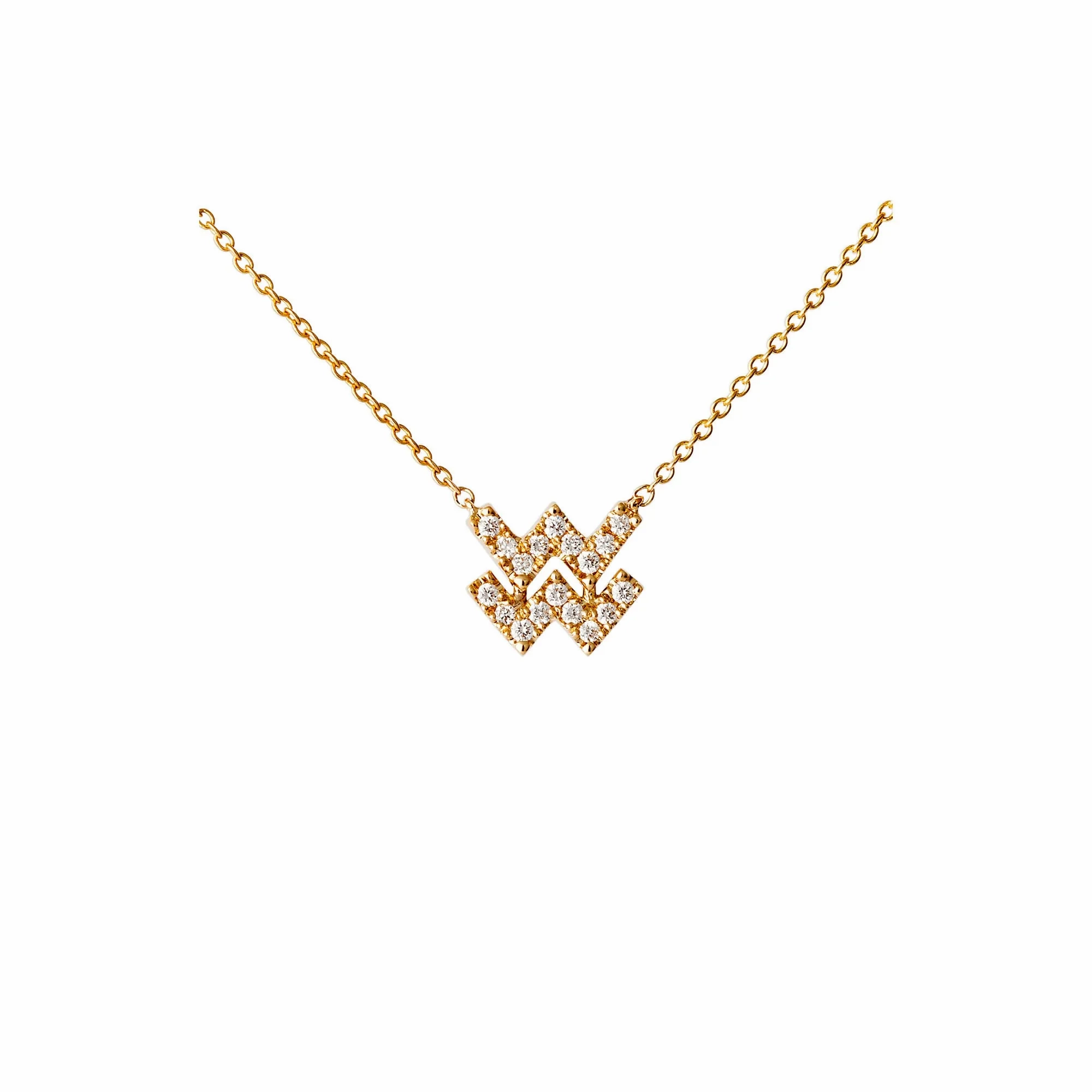 Petit Sign Aquarius 18K Gold Necklace w. Diamonds