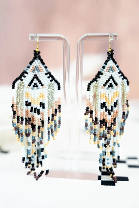 Pine Creek Black Seed Bead Fringe Earrings texture-rose-gold  
