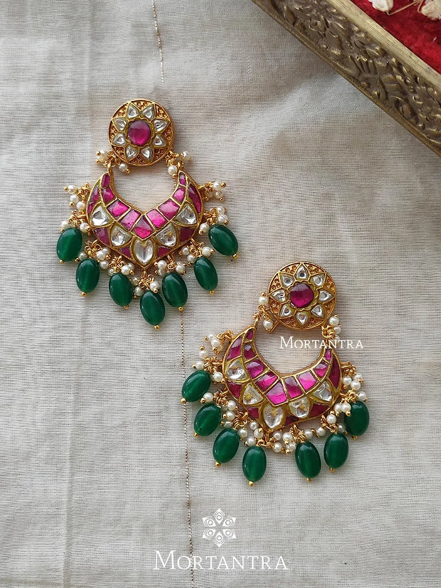 Pink Color Gold Plated Thappa Jadau Kundan Earrings - TJ-E15WP