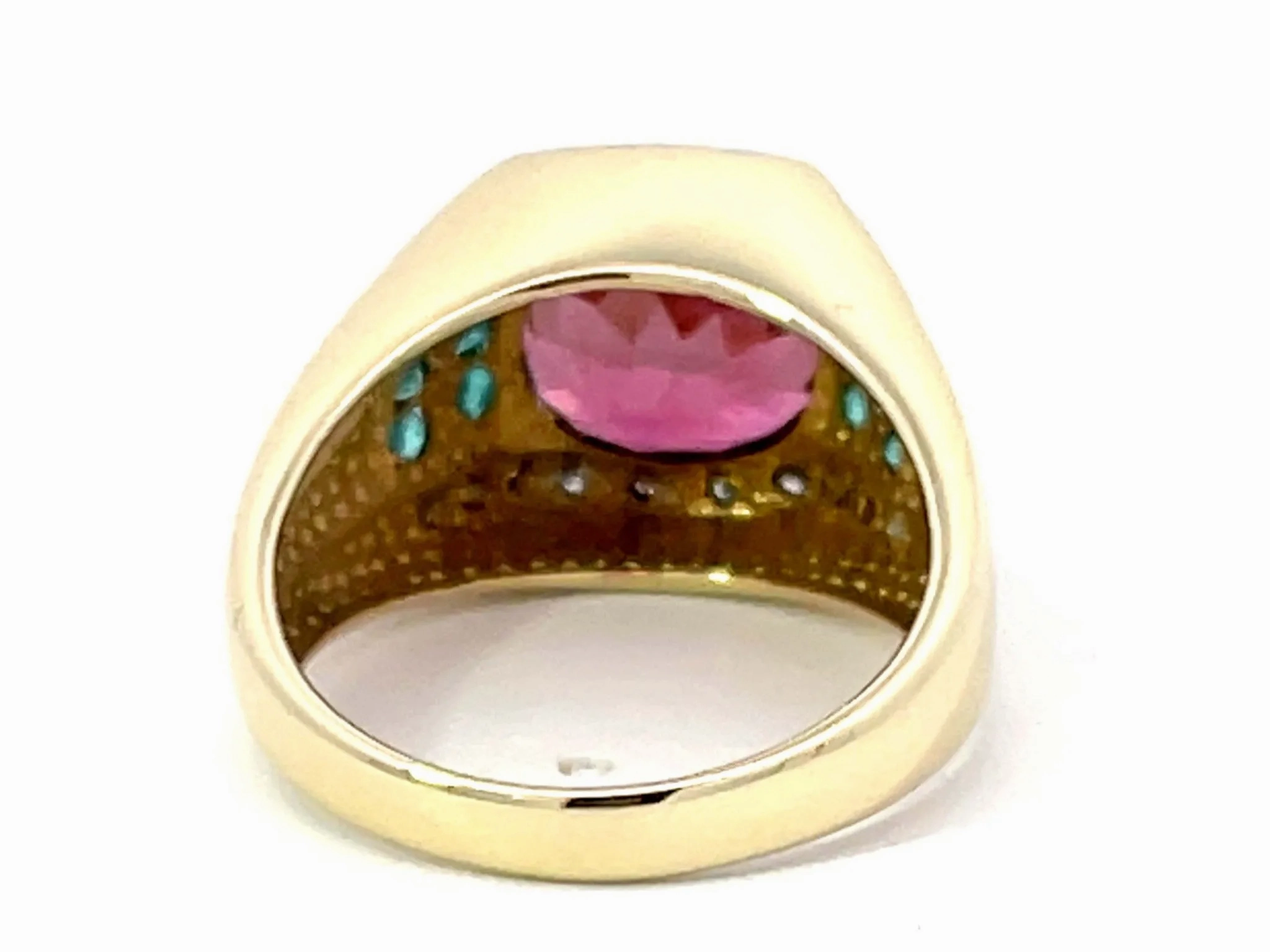 Pink Rubellite Garnet, Blue Paraiba and Tourmaline Diamond Ring 14k Yellow Gold
