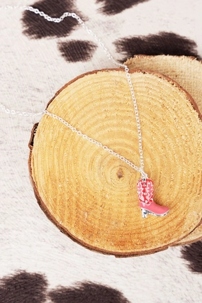 Pink Sun City Silvertone Boot Necklace texture-rose-gold  