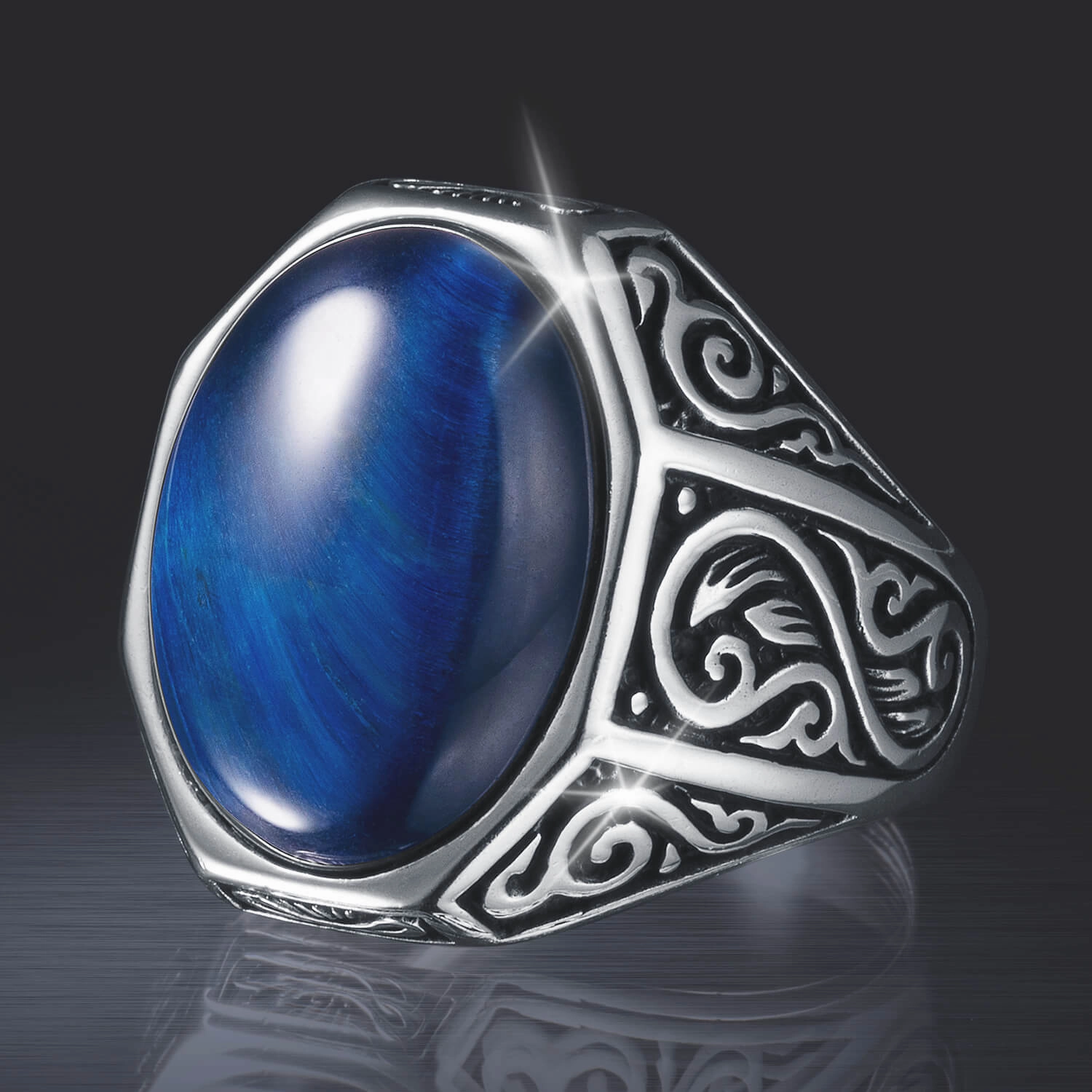 Pioneer Blue Tigers Eye Ring
