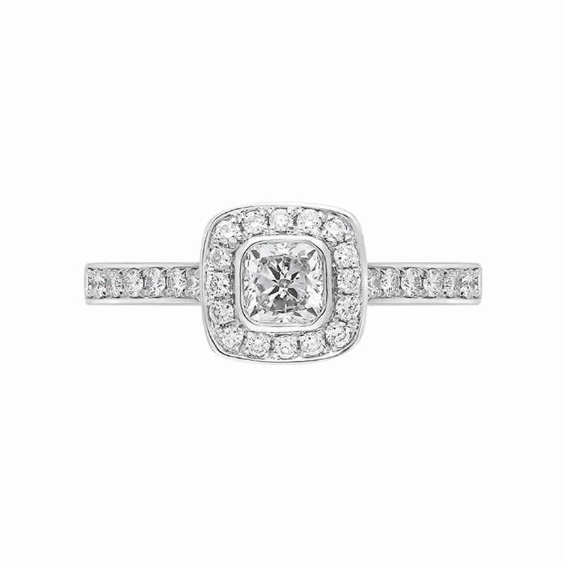 Platinum 0.66ct Diamond Cushion Cut Shoulder Set Cluster Ring