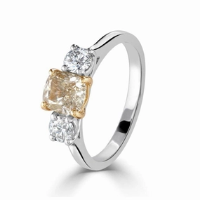 Platinum & 18ct Rose Gold Cushion Cut Pink Diamond & Round Brilliant Cut Diamond Trilogy Ring texture-diamond  