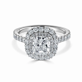 Platinum Cushion Shaped Diamond Double Halo Cluster Ring with Diamond Shoulders texture-diamond  
