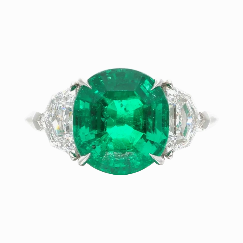 Platinum, Emerald and Diamond Ring