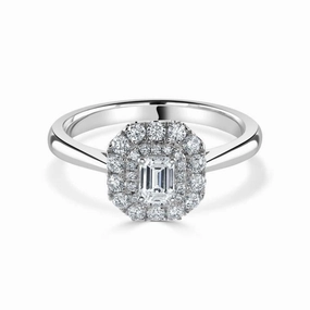 Platinum Emerald Cut Diamond Double Halo Cluster Ring texture-diamond  
