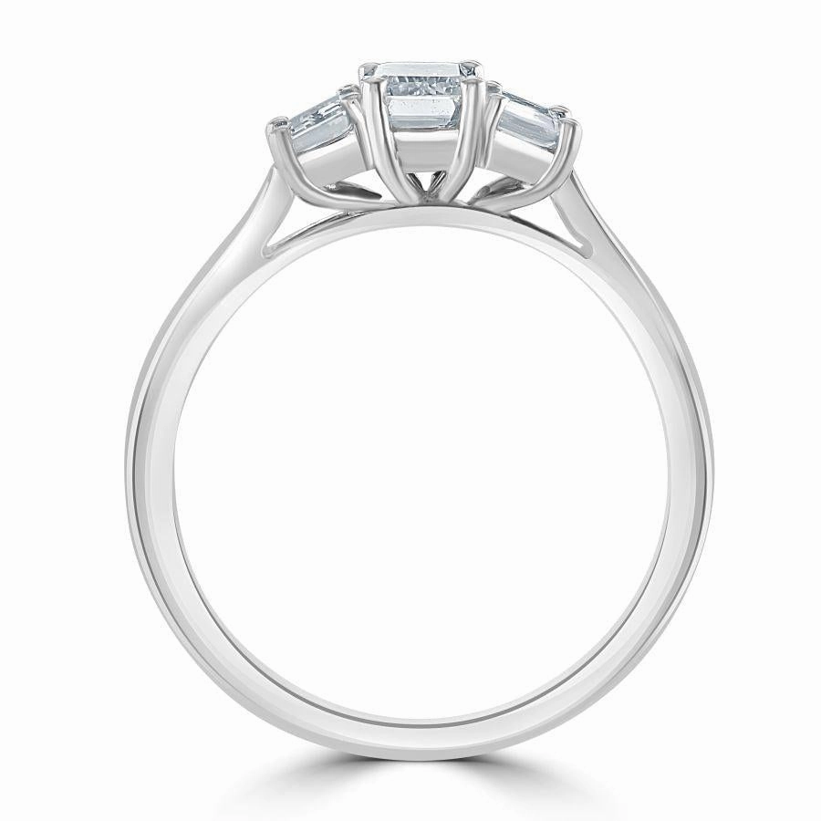 Platinum Emerald Cut Diamond Trilogy Ring