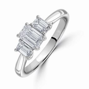 Platinum Emerald Cut Diamond Trilogy Ring texture-diamond  