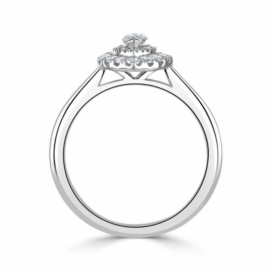 Platinum Marquise Shaped Diamond Double Halo Cluster Ring