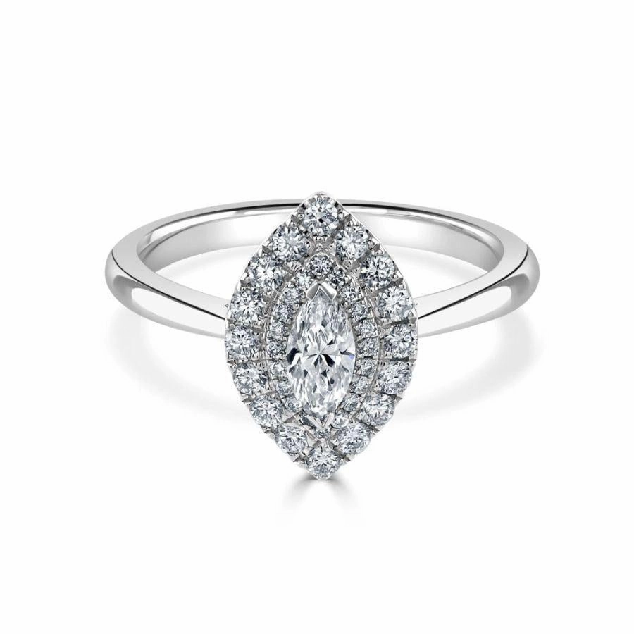 Platinum Marquise Shaped Diamond Double Halo Cluster Ring texture-diamond  