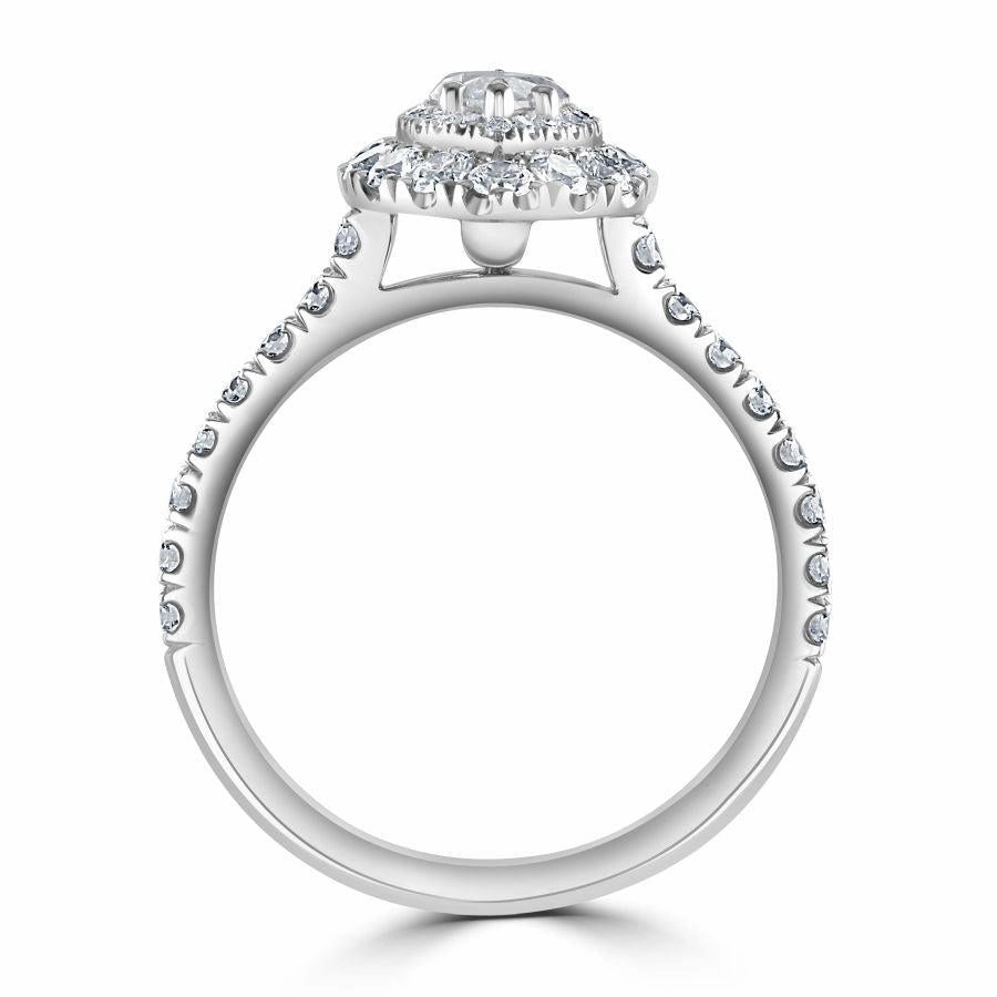 Platinum Marquise-Shaped Diamond Double Halo Cluster Ring with Diamond Shoulders