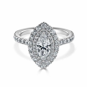 Platinum Marquise-Shaped Diamond Double Halo Cluster Ring with Diamond Shoulders texture-diamond  