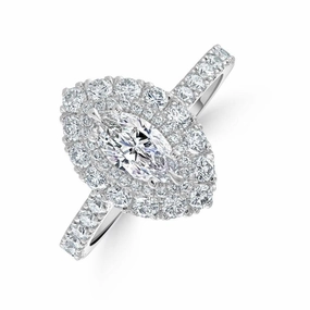 Platinum Marquise-Shaped Diamond Double Halo Cluster Ring with Diamond Shoulders texture-diamond  