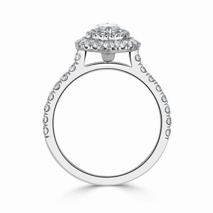 Platinum Marquise-Shaped Diamond Double Halo Cluster Ring with Diamond Shoulders