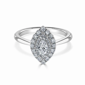 Platinum Marquise Shaped Diamond Double Halo Cluster Ring texture-diamond  