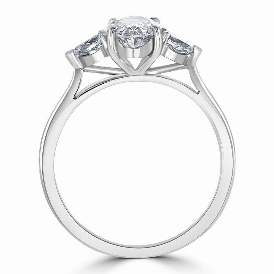 Platinum Oval Cut & 2-Pear Cut Diamond Trilogy Ring