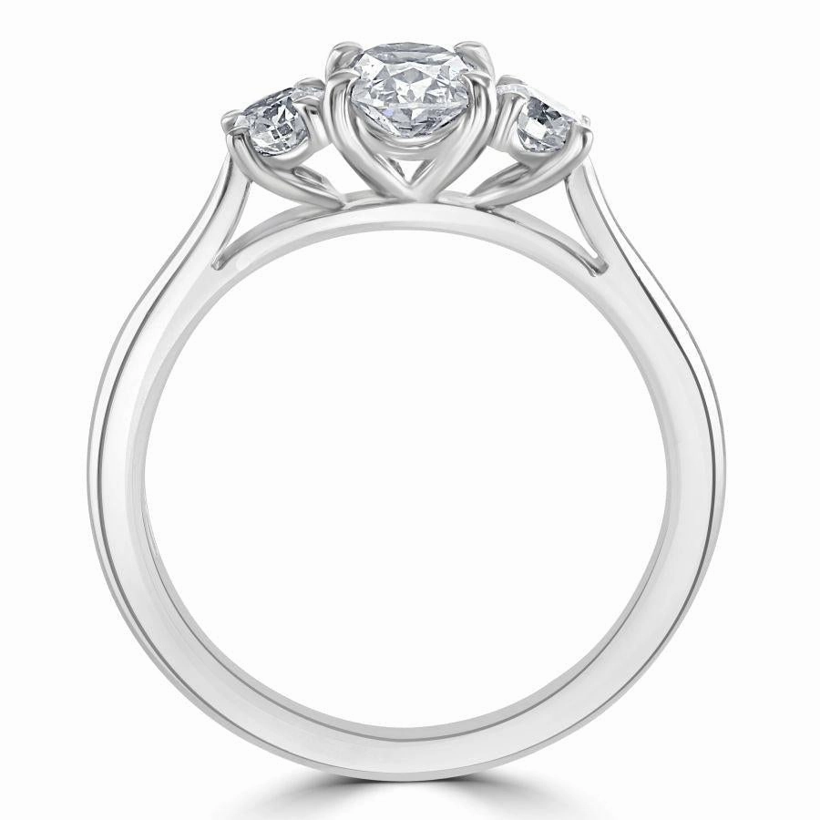 Platinum Oval Cut & 2-Round Brilliant Cut Diamond Trilogy Ring