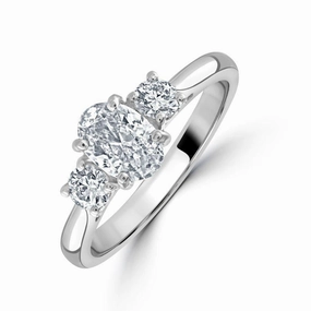 Platinum Oval Cut & 2-Round Brilliant Cut Diamond Trilogy Ring texture-diamond  