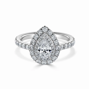 Platinum Pear Shaped Diamond Double Halo Cluster Ring with Diamond Shoulders texture-diamond  